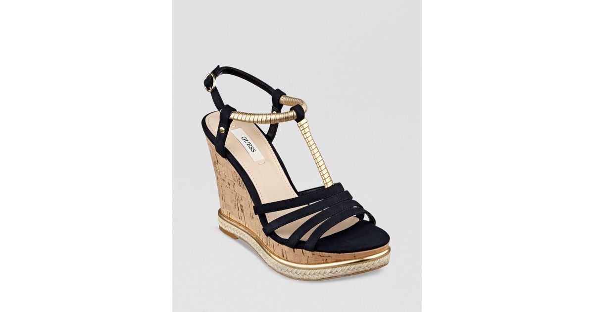 Guess Open Toe Platform Wedge Sandals Hilary in Black - Lyst