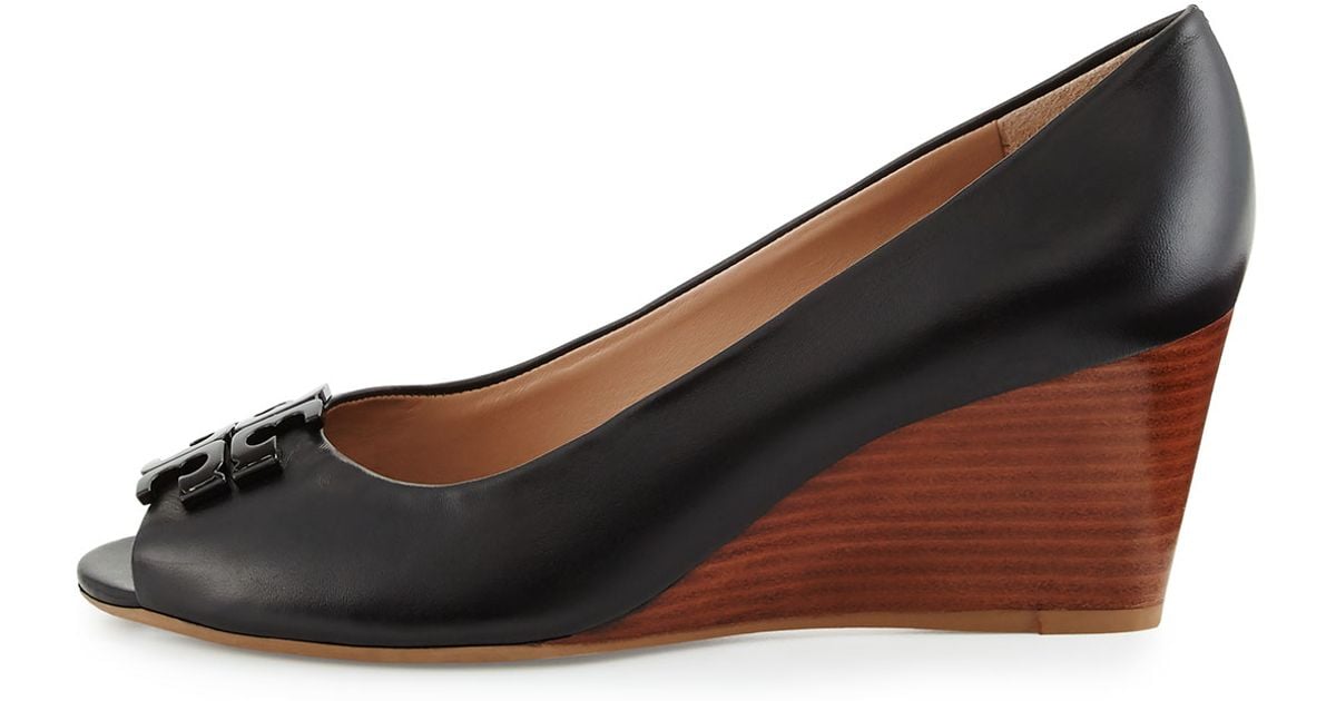 tory burch black peep toe wedge