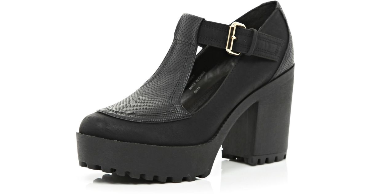 River Island Black Chunky Cleated Sole TBar Shoes Lyst UK