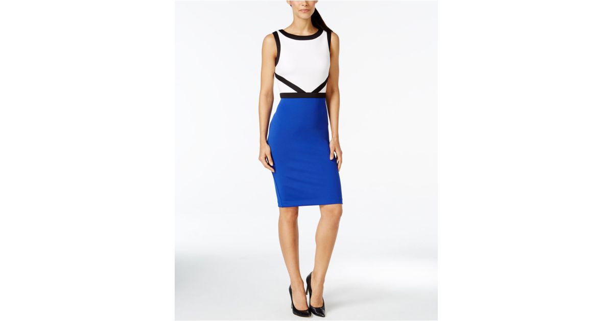 Calvin Klein Petite Colorblocked Scuba Sheath Dress in Blue Lyst
