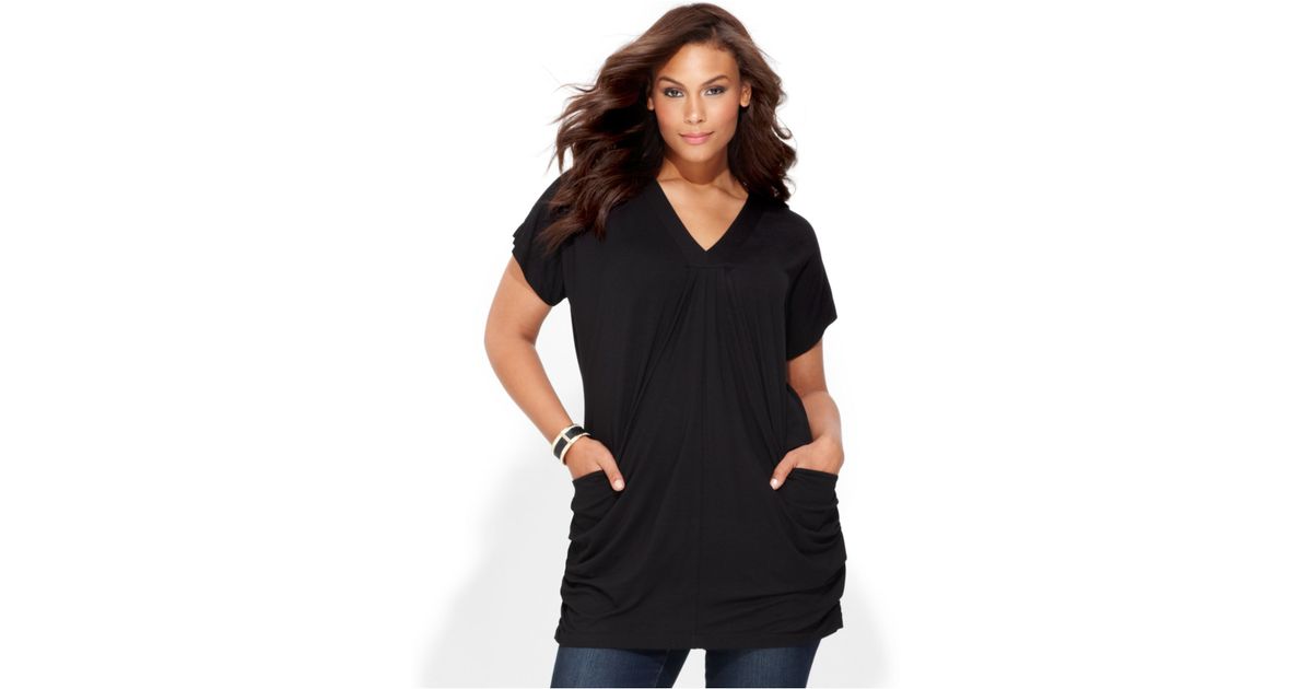 INC International Concepts Plus Size Short-sleeve V-neck Tunic Top in Black  | Lyst