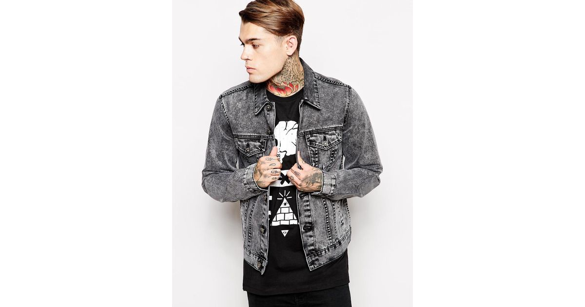 Black acid wash denim jacket mens sale