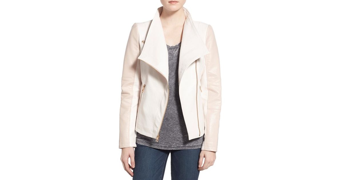guess white leather jacket