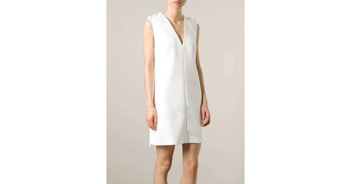 white v neck shift dress