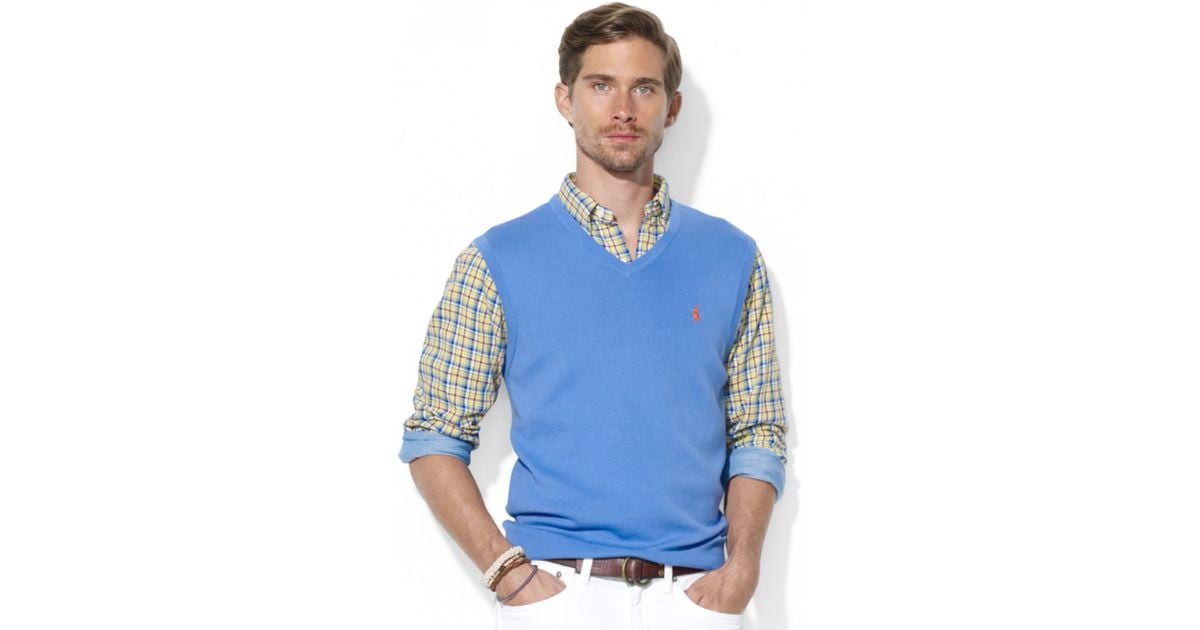 Ralph Lauren Polo V Neck Pima Cotton Sweater Vest in Blue for Men - Lyst