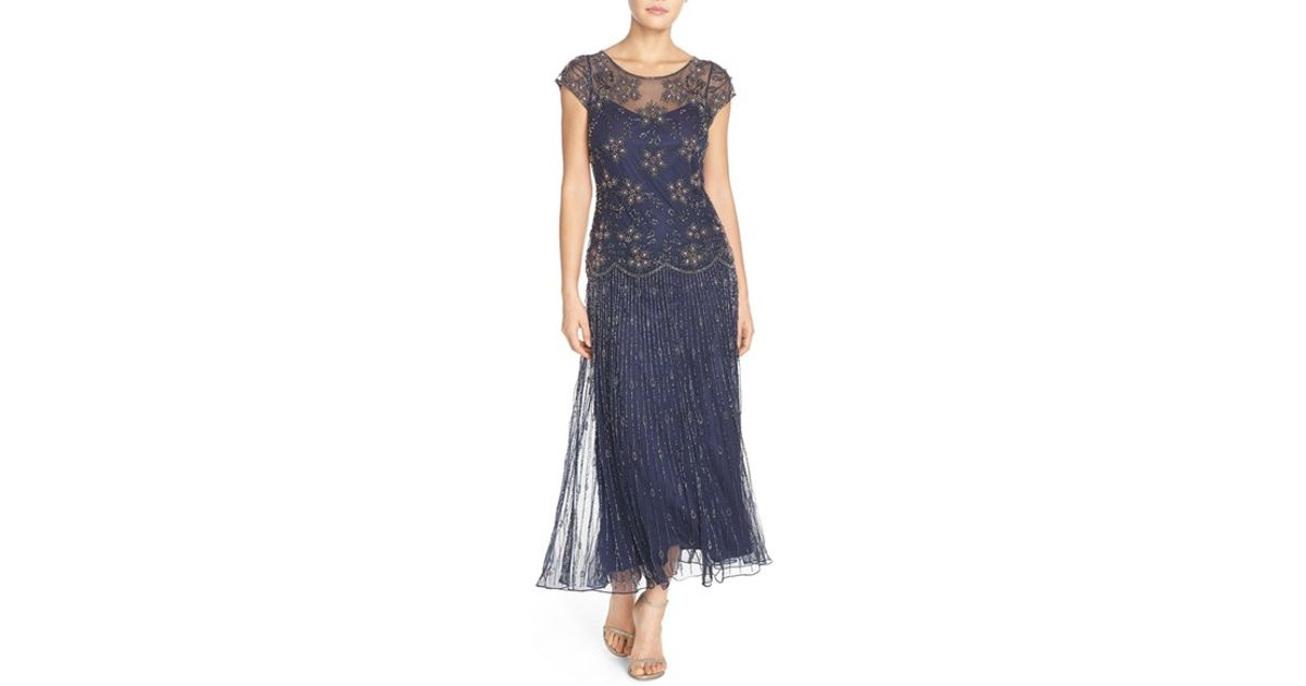 pisarro nights embellished mesh gown navy