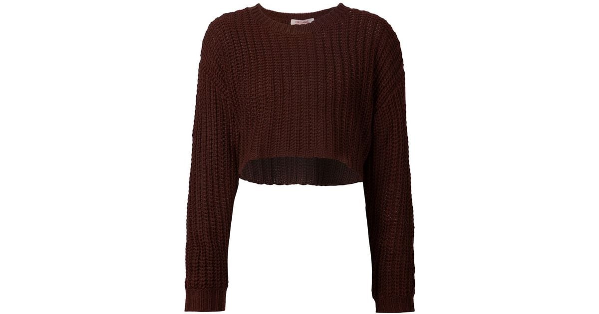 Organic by john patrick Cropped Chunky Knit Sweater in Brown | Lyst
