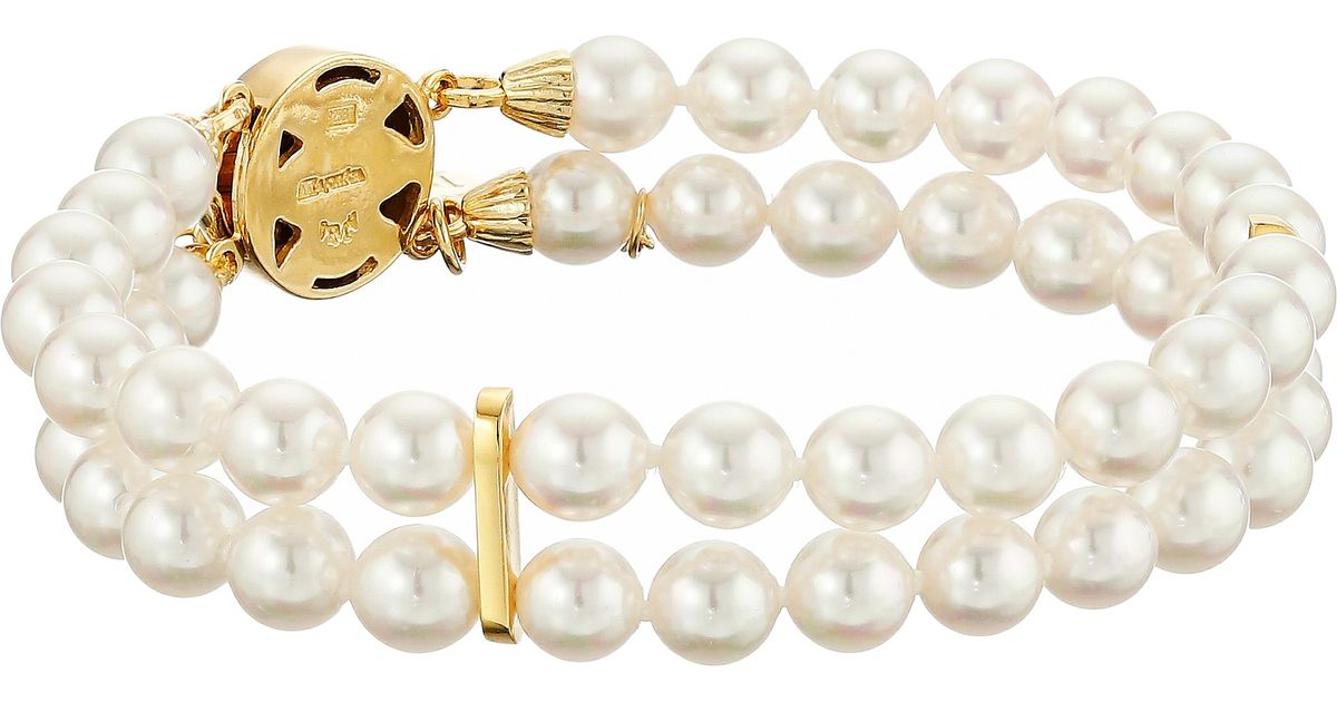Majorica Double Row Pearl Bracelet in Gold/White (Metallic) - Lyst