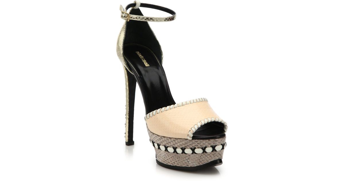 multicolor snakeskin platform sandals