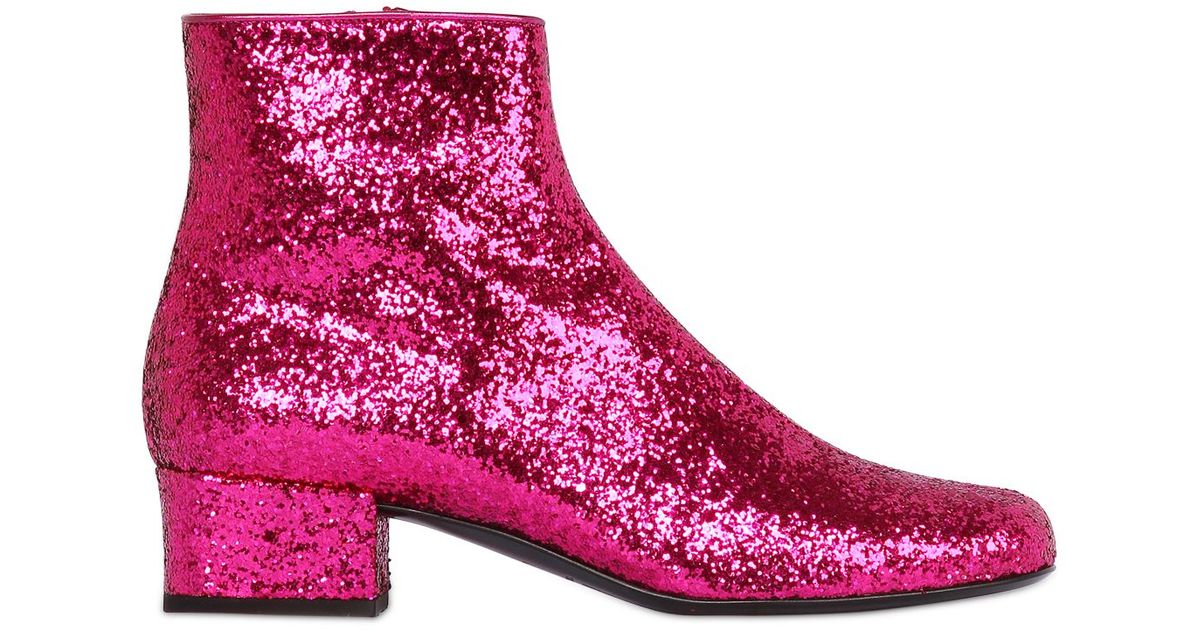 pink metallic saint laurent boots