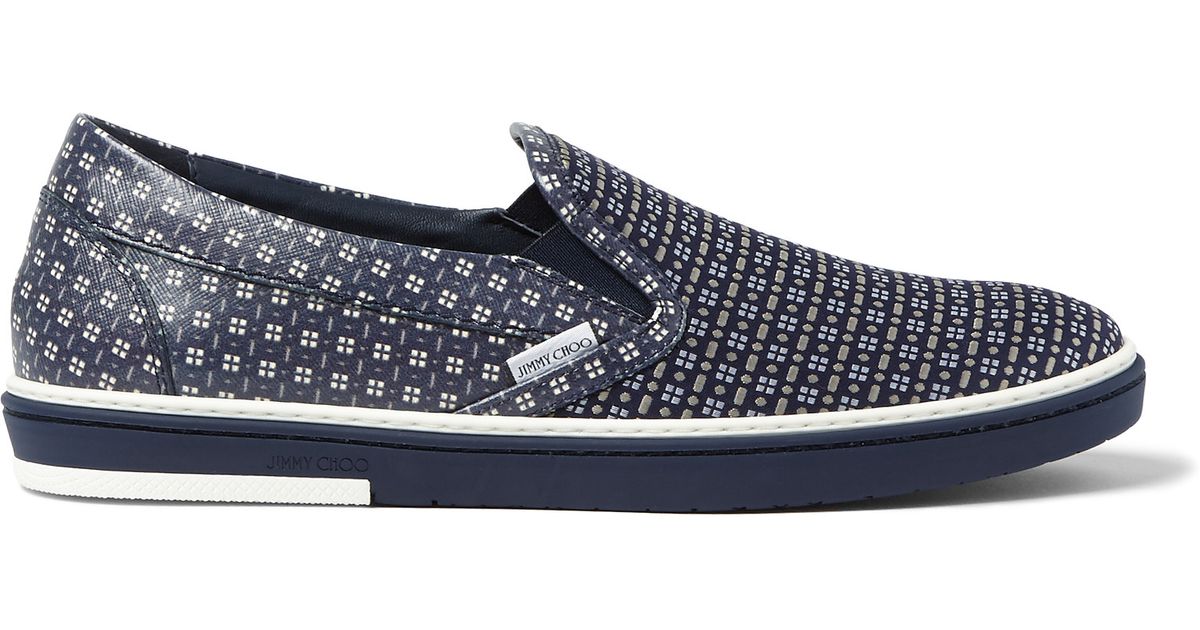 Jimmy Choo Grove Jacquard And Printed Leather Slip-on Sneakers in Blue ...