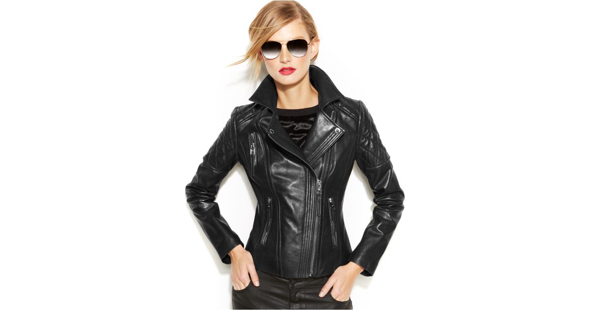 michael kors black leather biker jacket