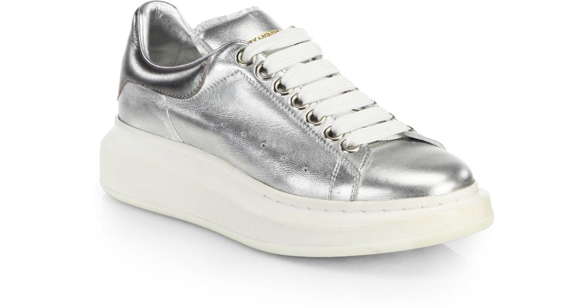 Alexander McQueen Metallic Leather Platform Sneakers | Lyst