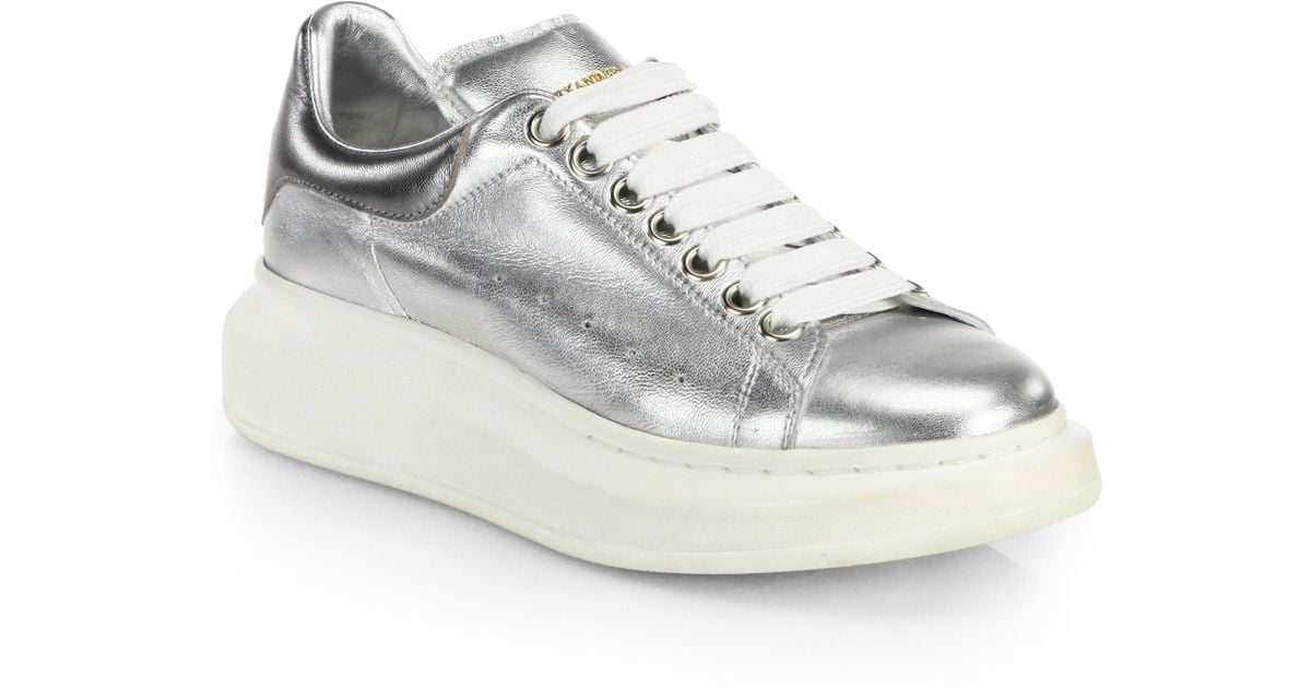 silver metallic platform sneakers