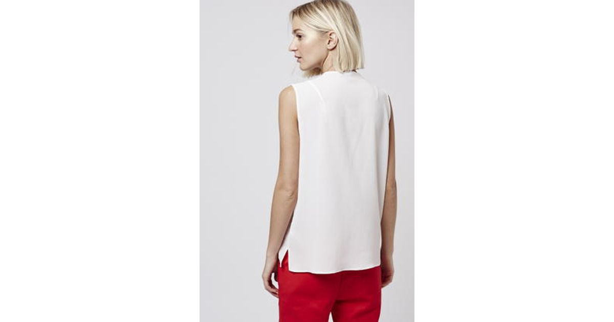 Topshop Sleeveless Tuck Drape Top In Ivory White Lyst