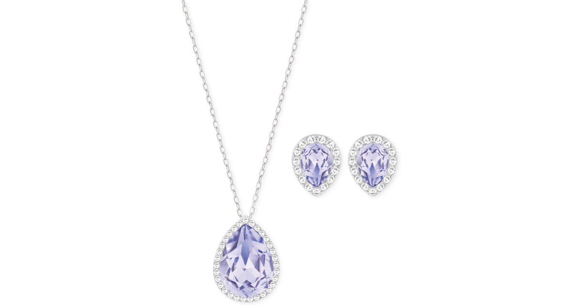 Swarovski Silver-tone Lavender Crystal Necklace And Stud Earrings Set in  Purple | Lyst