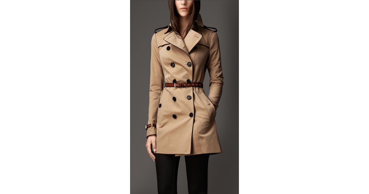 Burberry Mid-Length Leather Trim Trench Coat in Natural | Lyst