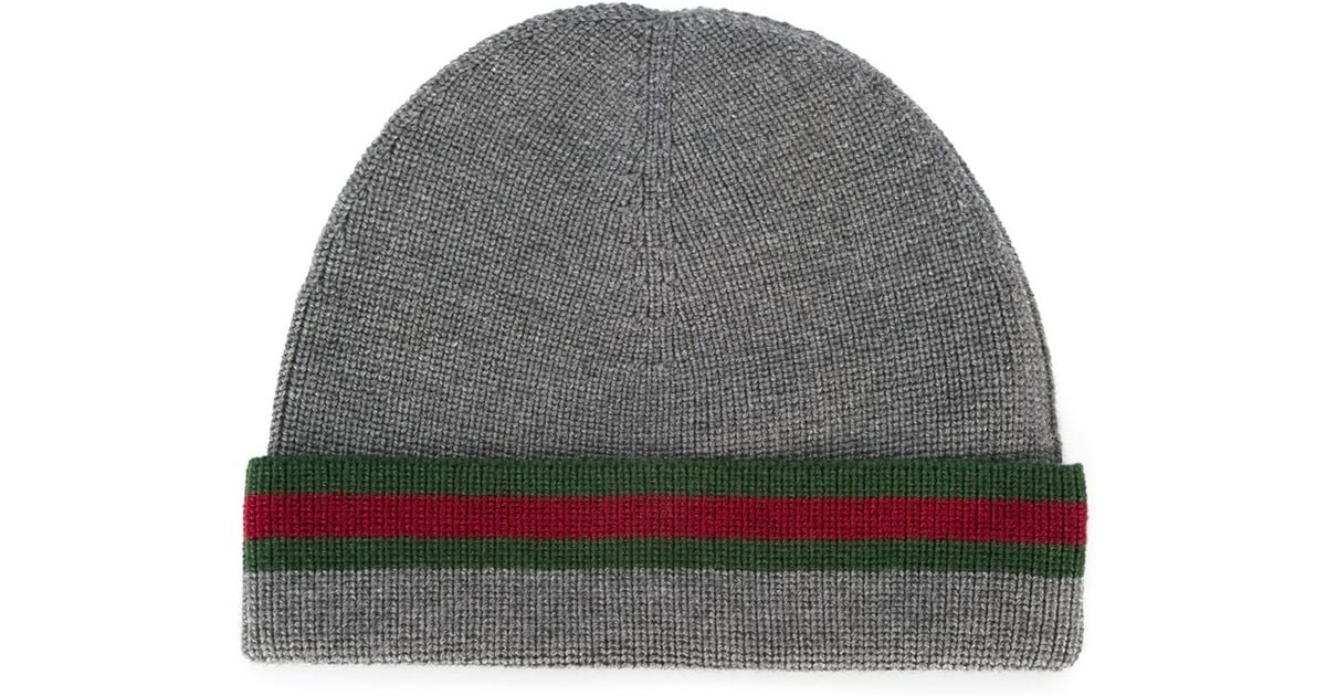 Gucci Wool-silk Beanie Hat in Grey for Men - Lyst