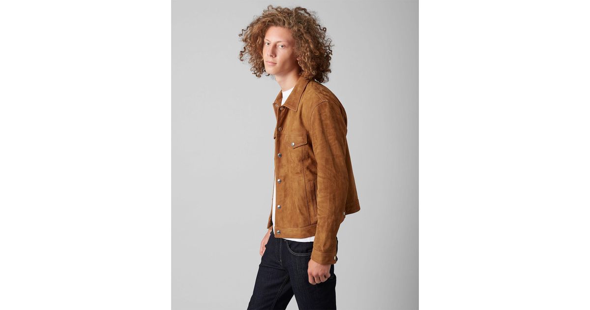 7 For All Mankind Trucker Jacket Suede Camel For Men Lyst