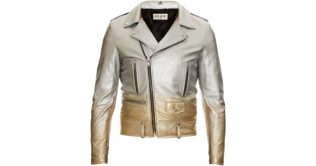 Saint Laurent Metallic Leather Biker Jacket for Men | Lyst