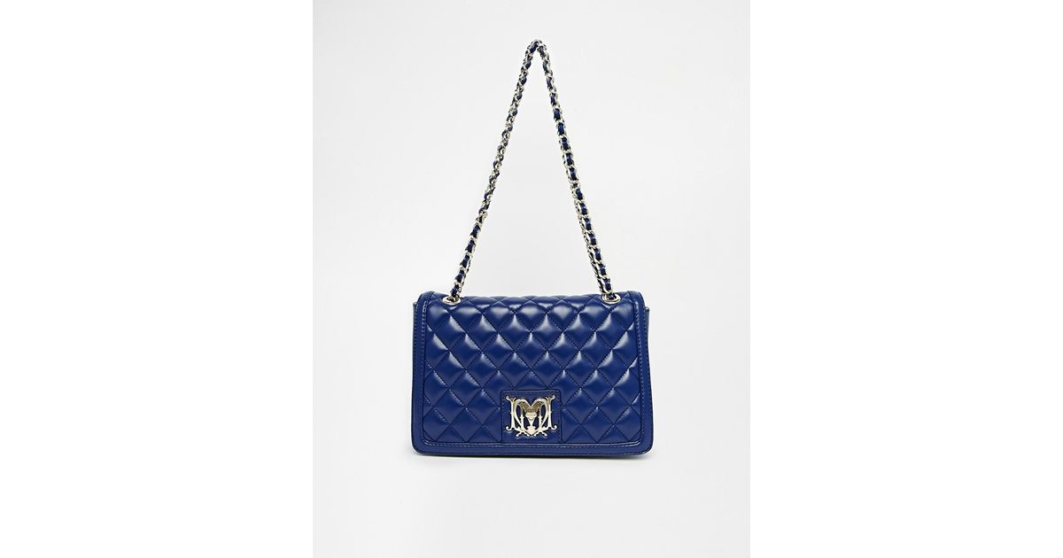 Love Moschino Patent Quilted Chain Strap Bag in Blue
