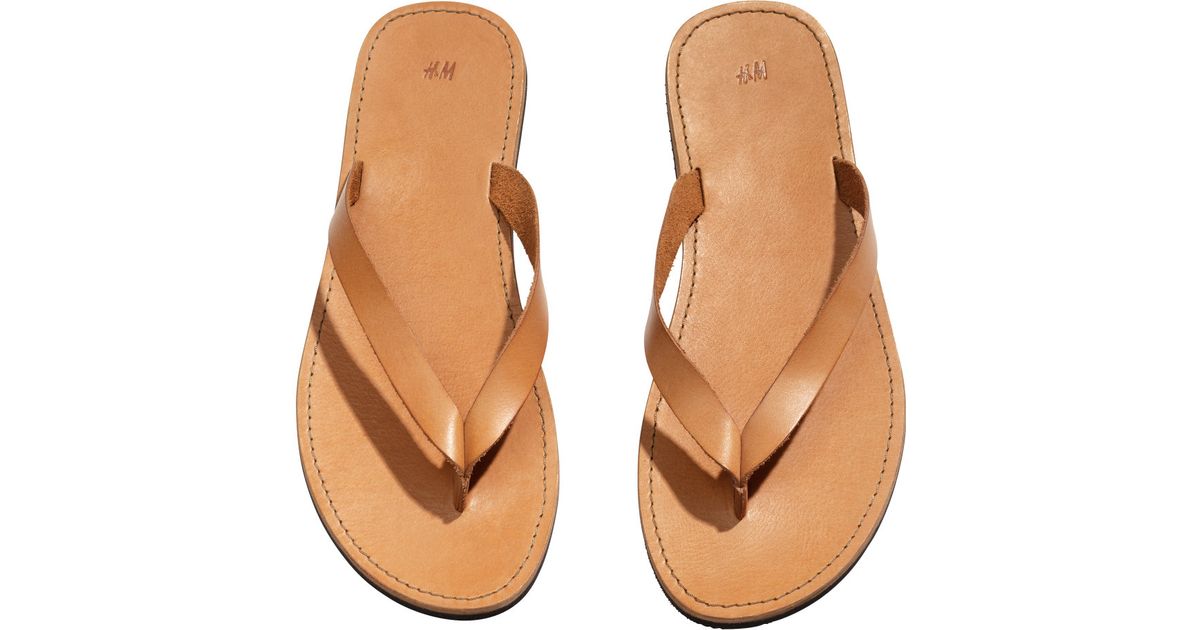H&M Leather Flip-Flops in Brown for Men - Lyst
