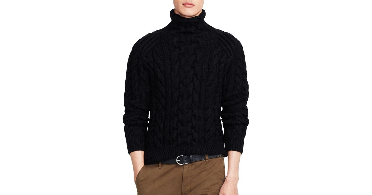 Ralph Lauren Wool Polo Cable-knit Turtleneck Sweater in Black for Men | Lyst