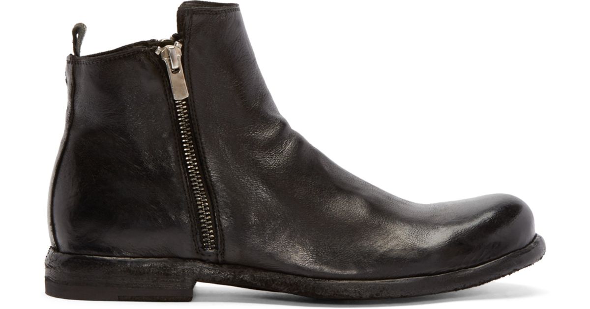 black leather zip boots
