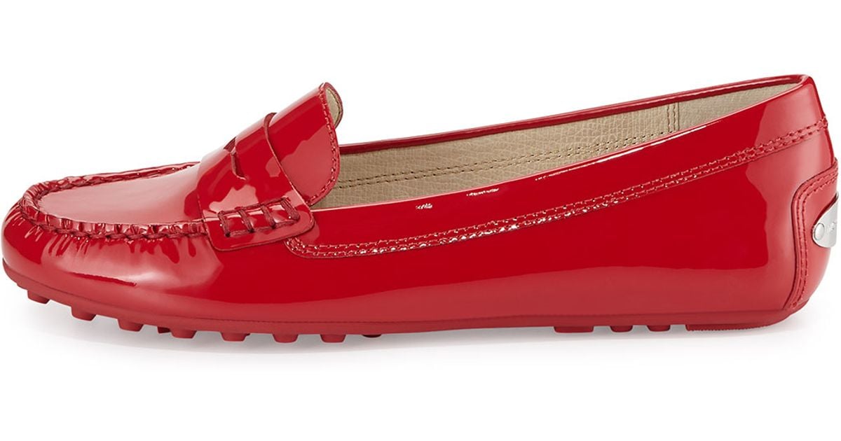 red patent loafers