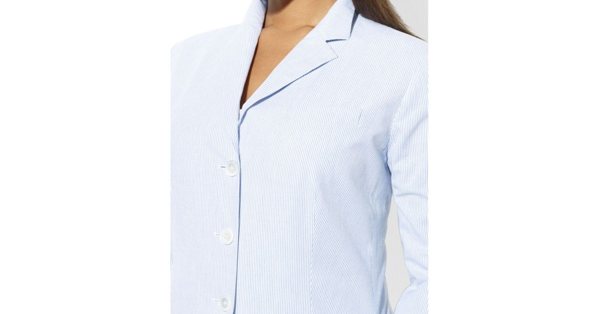 Lauren By Ralph Lauren Plus Size Threebutton Seersucker Blazer In Bluewhite Blue Lyst 5811