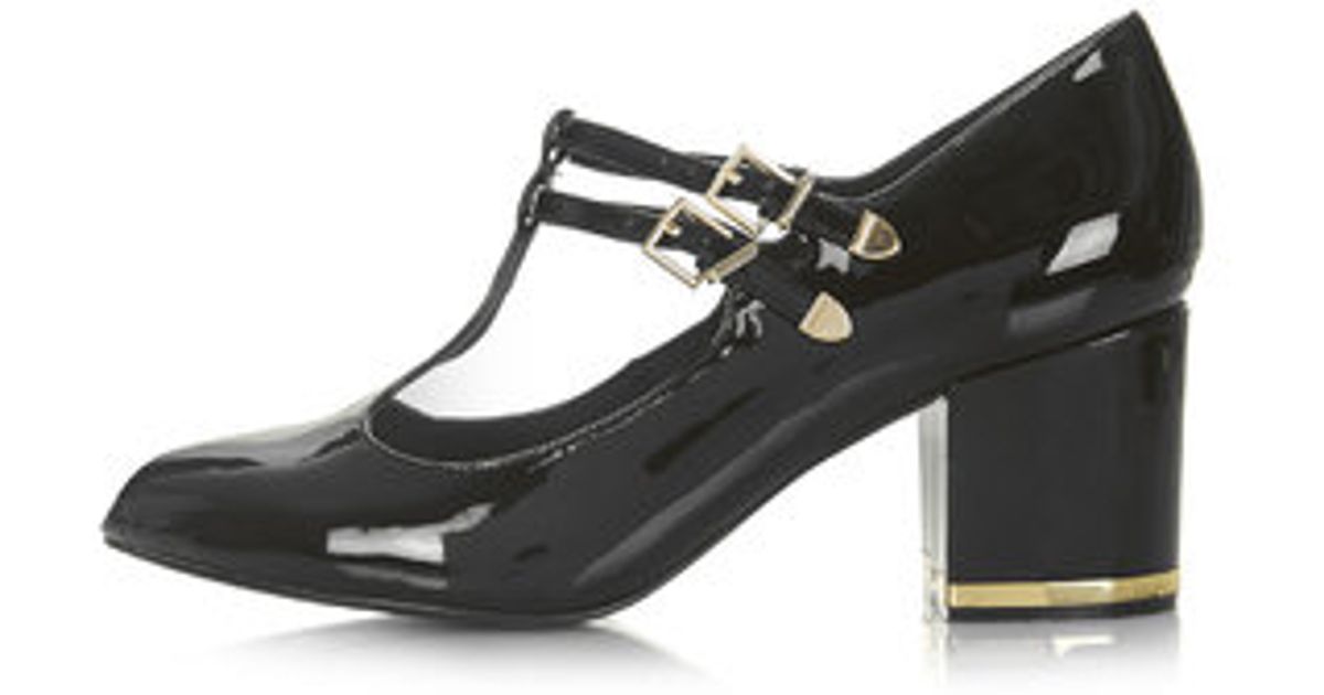 Lyst Top Jenna Patent T Bar Mid Heel Shoes In Black
