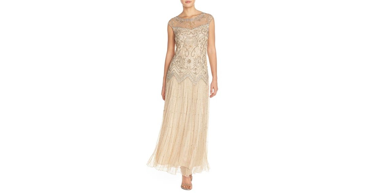 pisarro nights beaded illusion gown