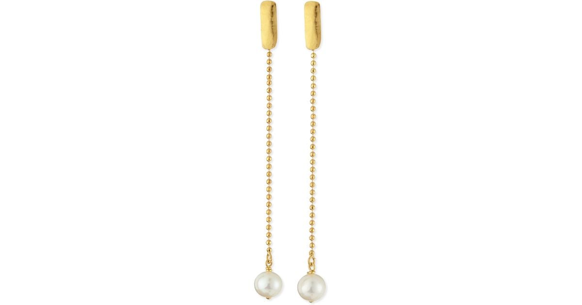 Lyst Herve Van Der Straeten 24k Gold Plated Yucata Single Pearl Lyst Herve Van Der Straeten 24k Gold Plated Yucata Single Pearl Drop Earrings In Metallic