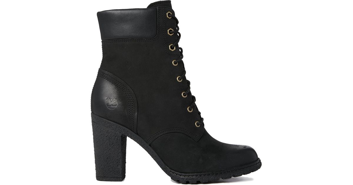 timberland black heeled boots