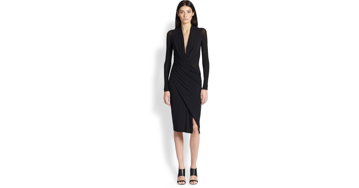 Donna Karan Jersey Wrap-Around Dress in Black - Lyst