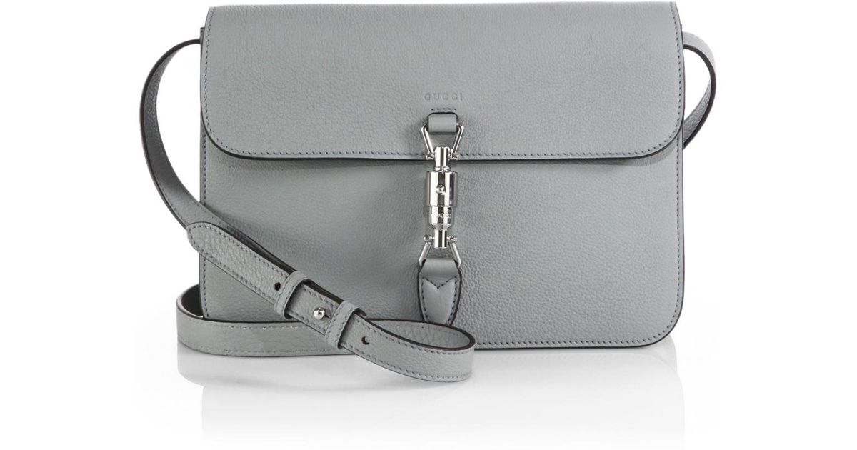 Gucci Jackie Soft Leather Flap Shoulder Bag in Grey (Gray) - Lyst