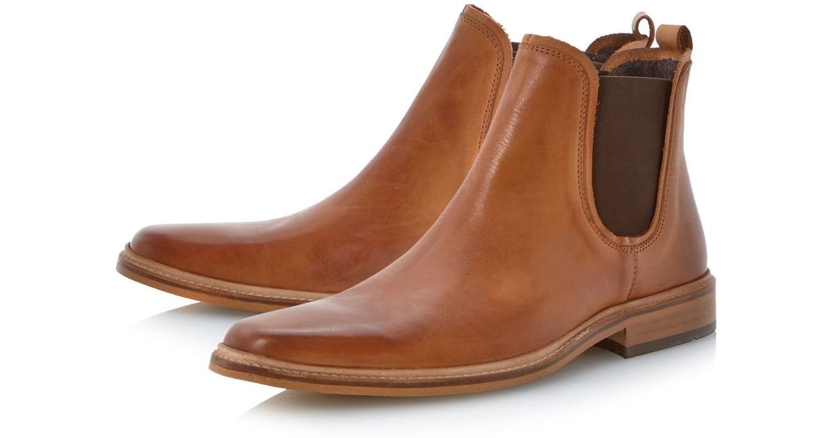 Dune Leather Manderin Square Toe Chelsea Boots in Tan ...