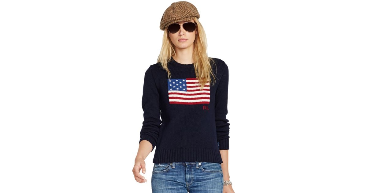 Polo Ralph Lauren Long Sleeve American Flag Sweater in Blue | Lyst