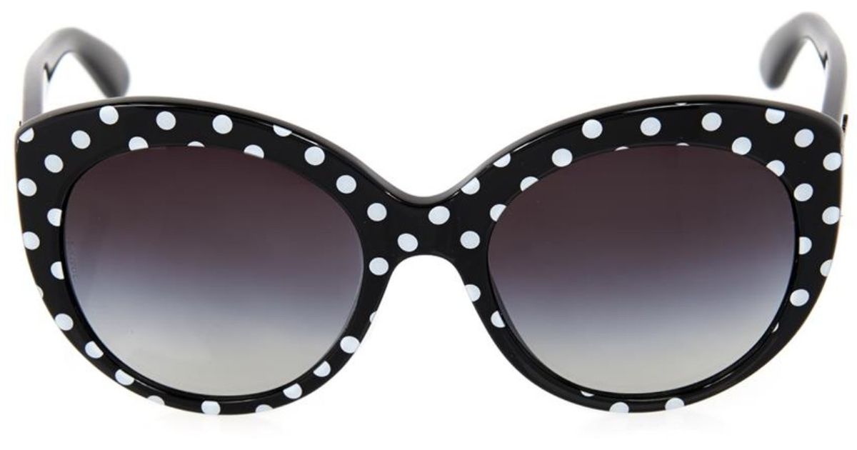 Dolce & Gabbana Polka-Dot Round-Framed Sunglasses in Black | Lyst