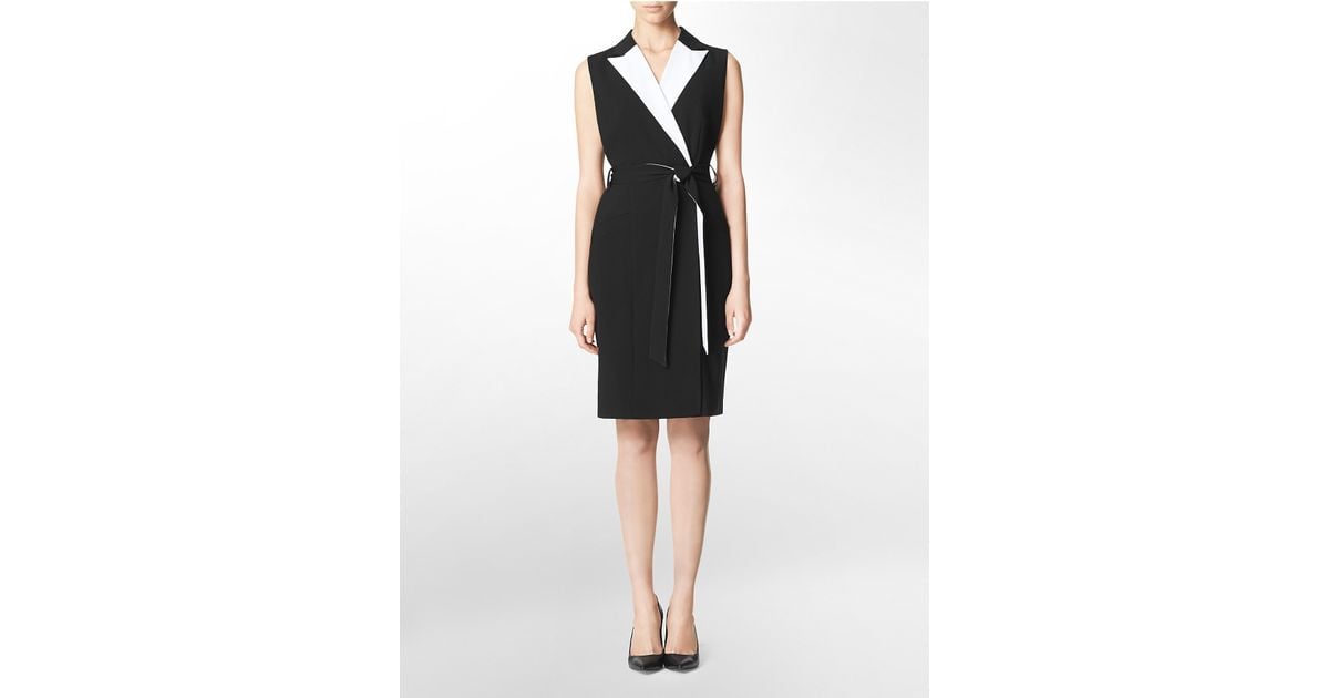 Calvin klein black dress with white trim new arrivals