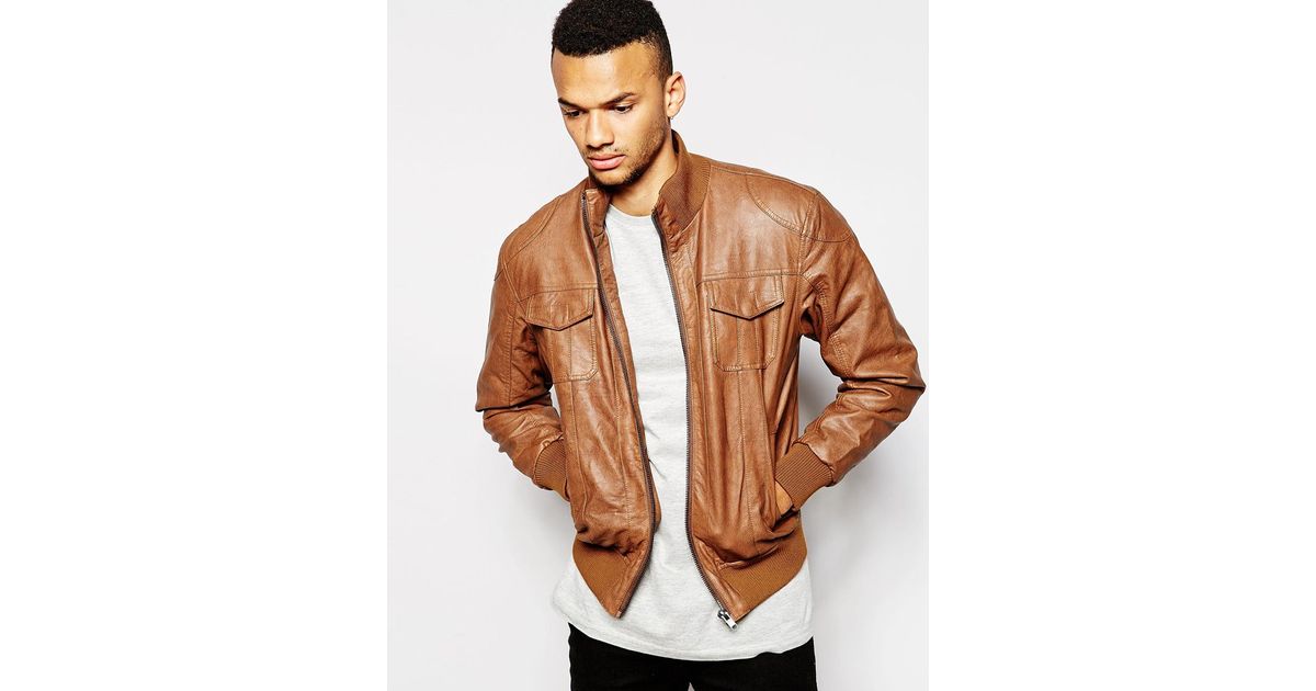 Barneys Originals Brown Faux Leather Er Jacket For Men