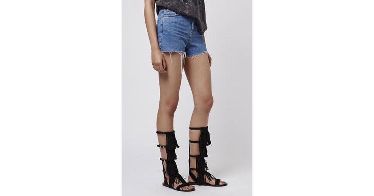 black fringe gladiator sandals