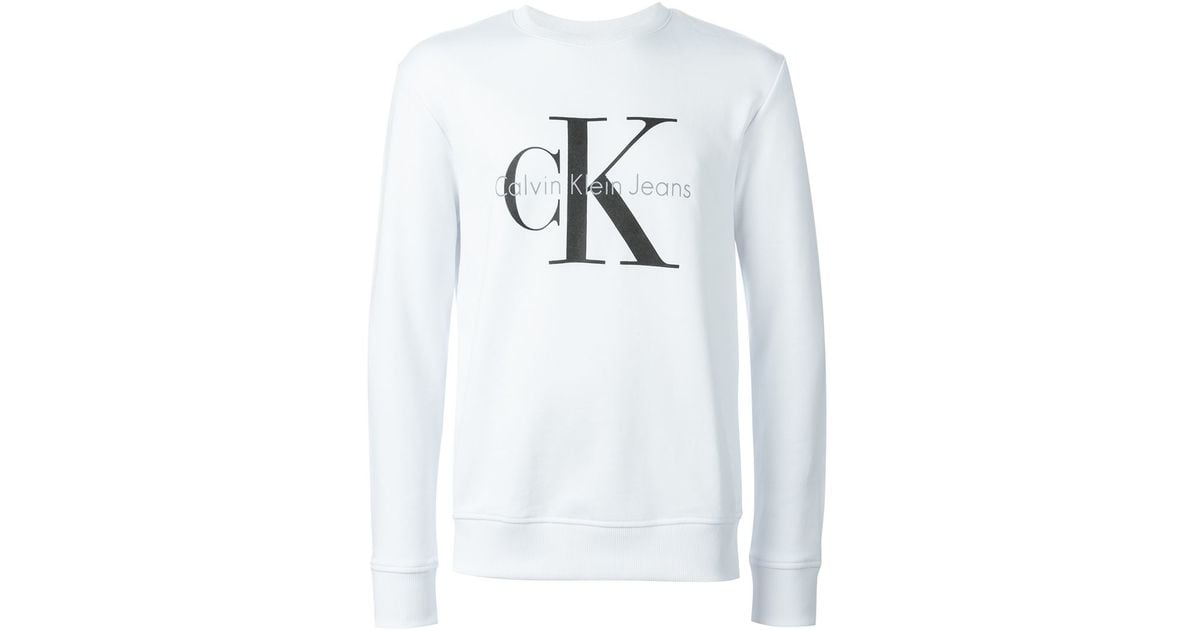 Calvin Klein Logo Print Sweatshirt in White for Men - Lyst