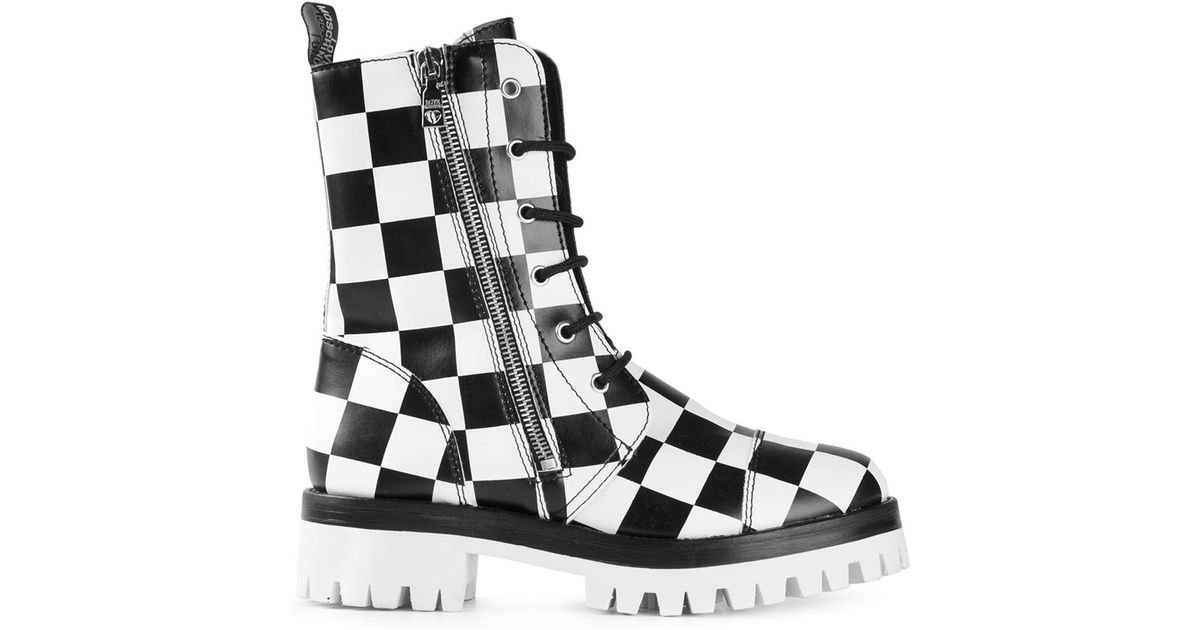 Love Moschino Checked Boots in Black | Lyst