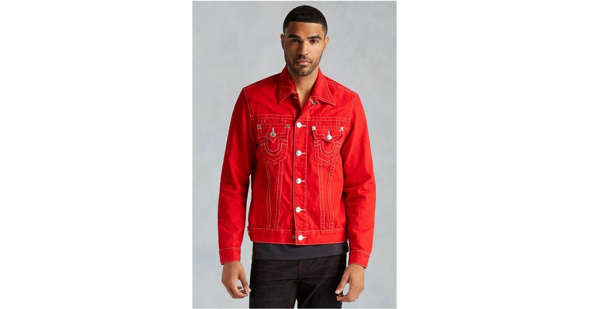 True Religion Trucker Mens Jacket in Red for Men | Lyst