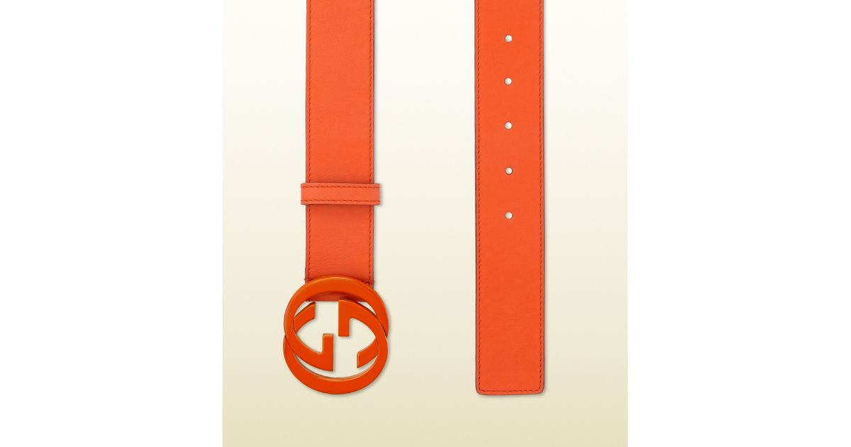 Gucci GG Logo Buckle Orange Leather Belt 90 cm 38\