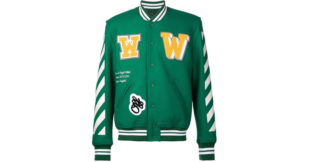Off-White c/o Virgil Abloh Striped Varsity Jacket in Green for Men | Lyst