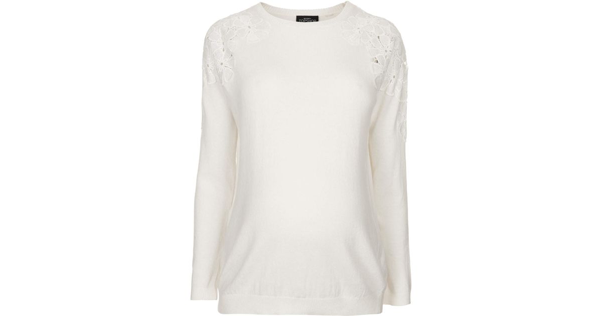 Maternity Lace Shoulder Jumper in White Lyst