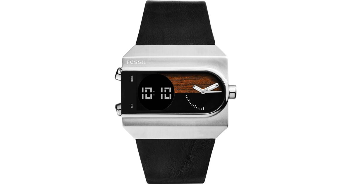 Fossil Men'S Analog-Digital Ellwood Black Leather Strap Watch 38X44Mm Jr1477 in Metallic for Men