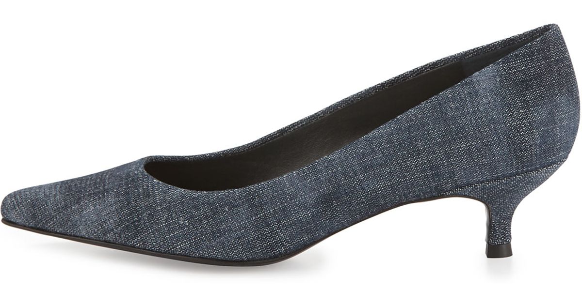 Stuart weitzman Poco Denim Kitten-heel Pump in Blue (NAVY) | Lyst